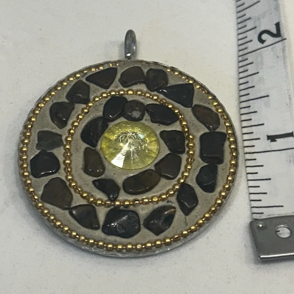 Vintage Polymer Clay & Glass Mosaic Disc Pendant